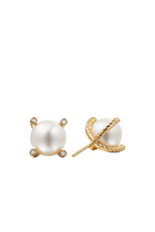 Pearl Cable Earrings, 18k Yellow Gold & Diamond